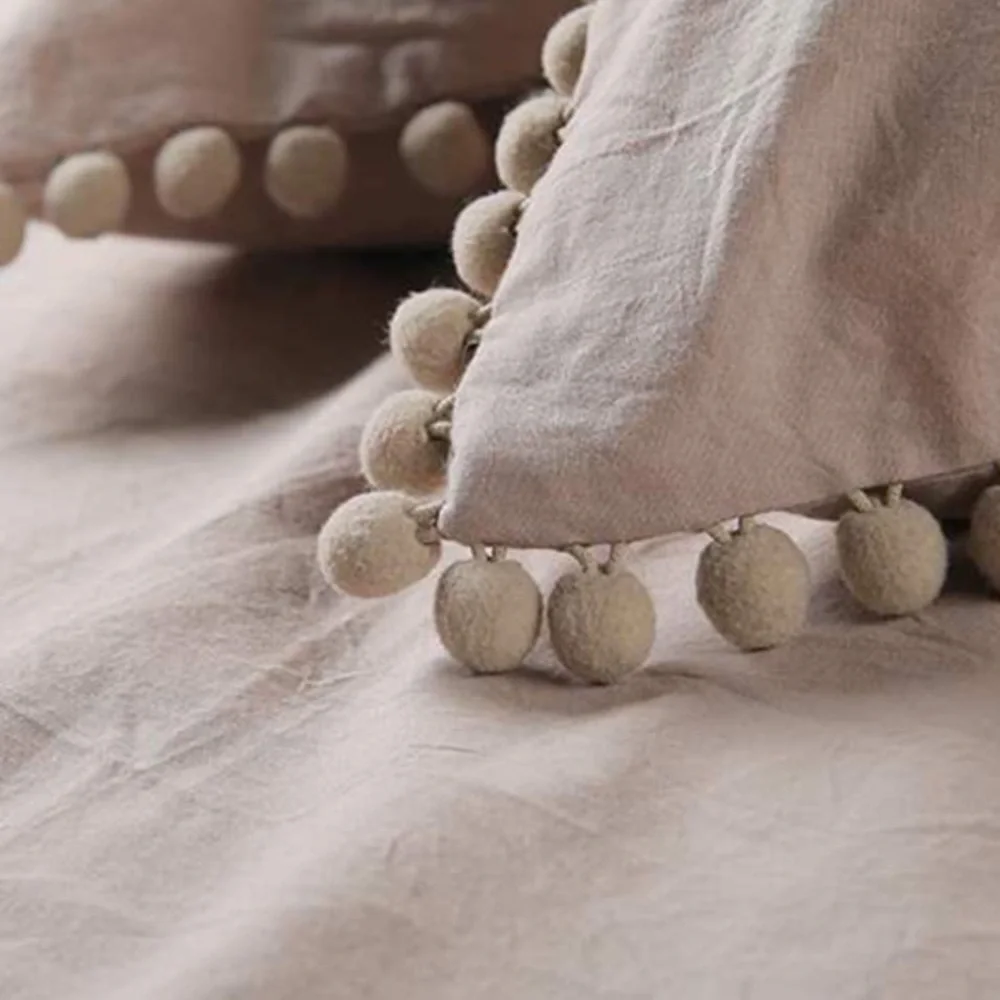 - New Khaki color Pom Pom Fringe Duvet Cover Set